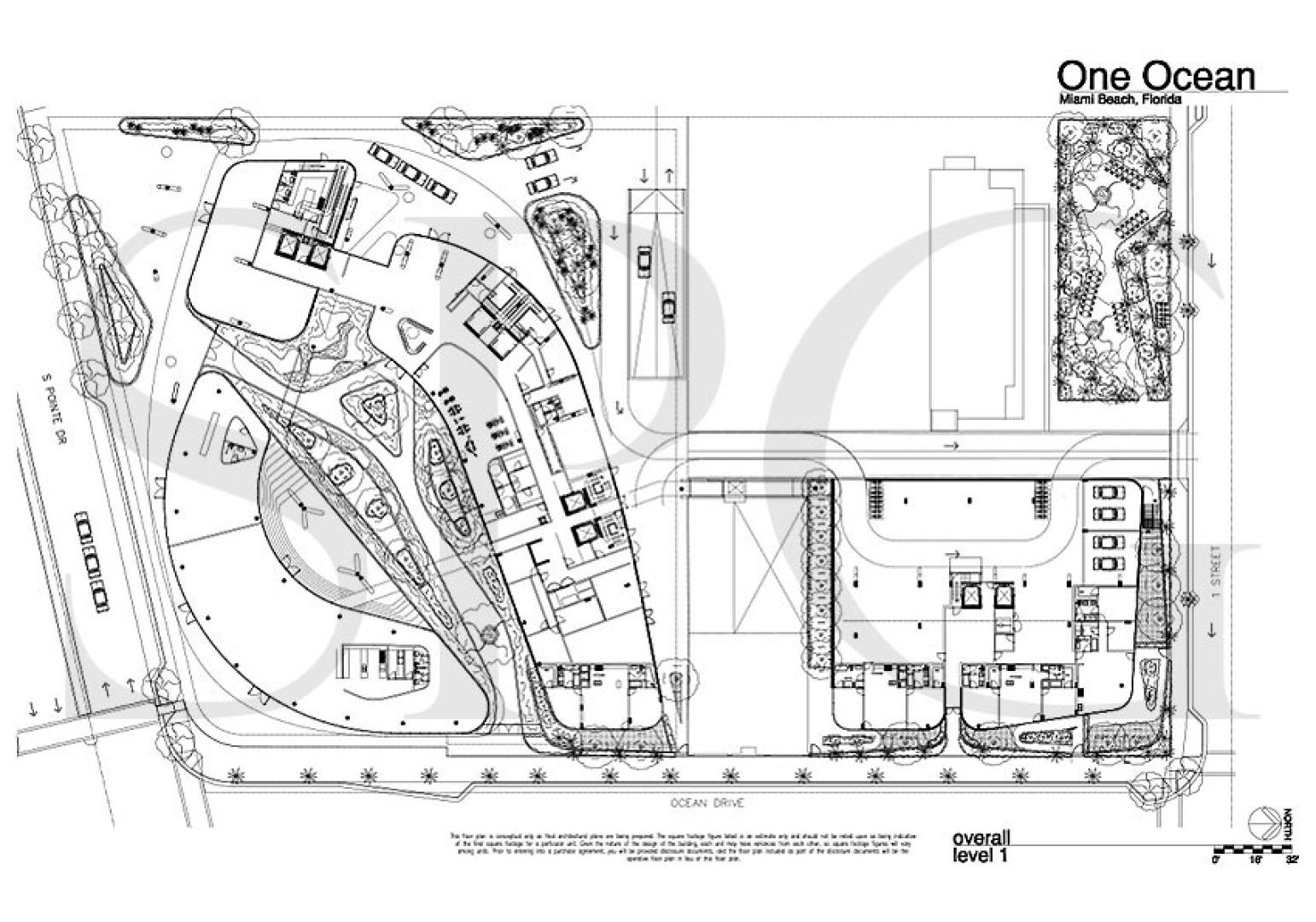 Siteplan for One Ocean, Luxury Oceanfront Condominiums Located at 91 Collins Avenue, Miami Beach, Florida 33139