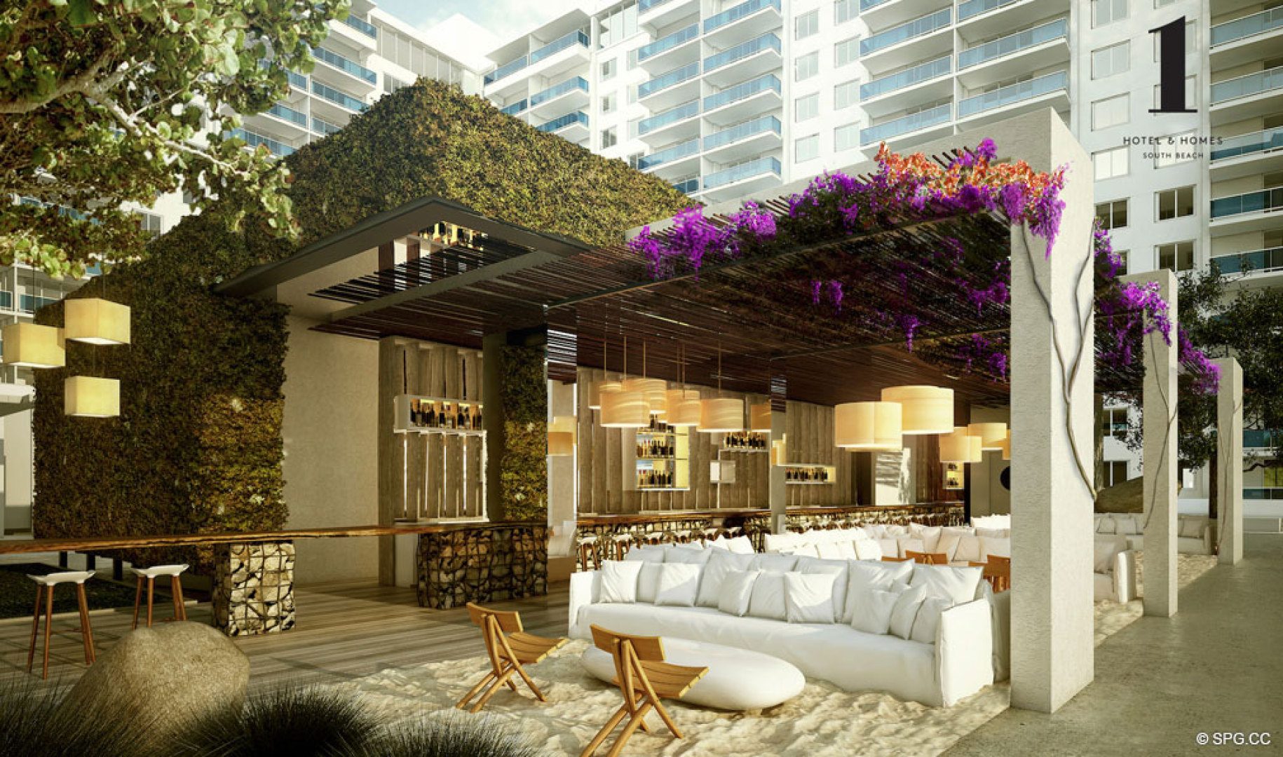 Poolside Restaurant at 1 Hotel & Homes South Beach, Luxury Oceanfront Condominiums Located at 2399 Collins Ave, Miami Beach, FL 33139