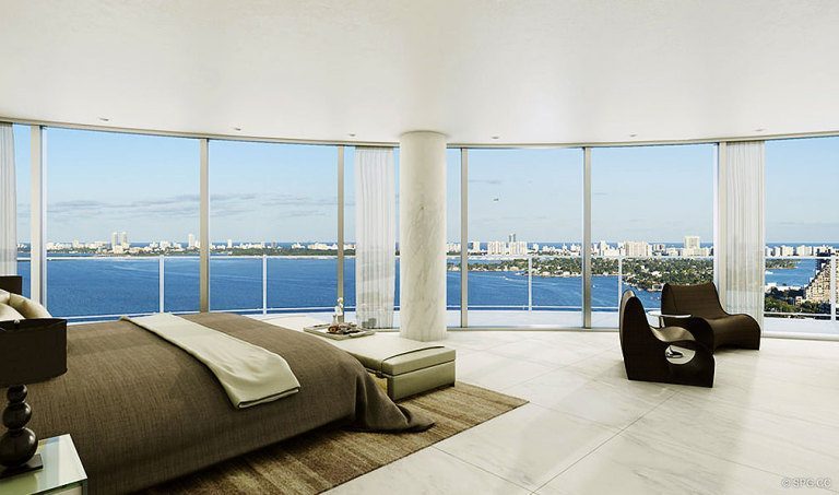 Bedroom at Aria on the Bay, Luxury Waterfront Condominiums Located at 1770 North Bayshore Drive, Miami, FL 33132