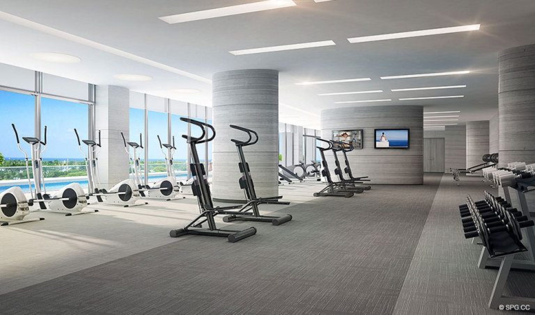 Fitness Center em Riva, Luxo Waterfront Condos em Fort Lauderdale, Florida 33304.