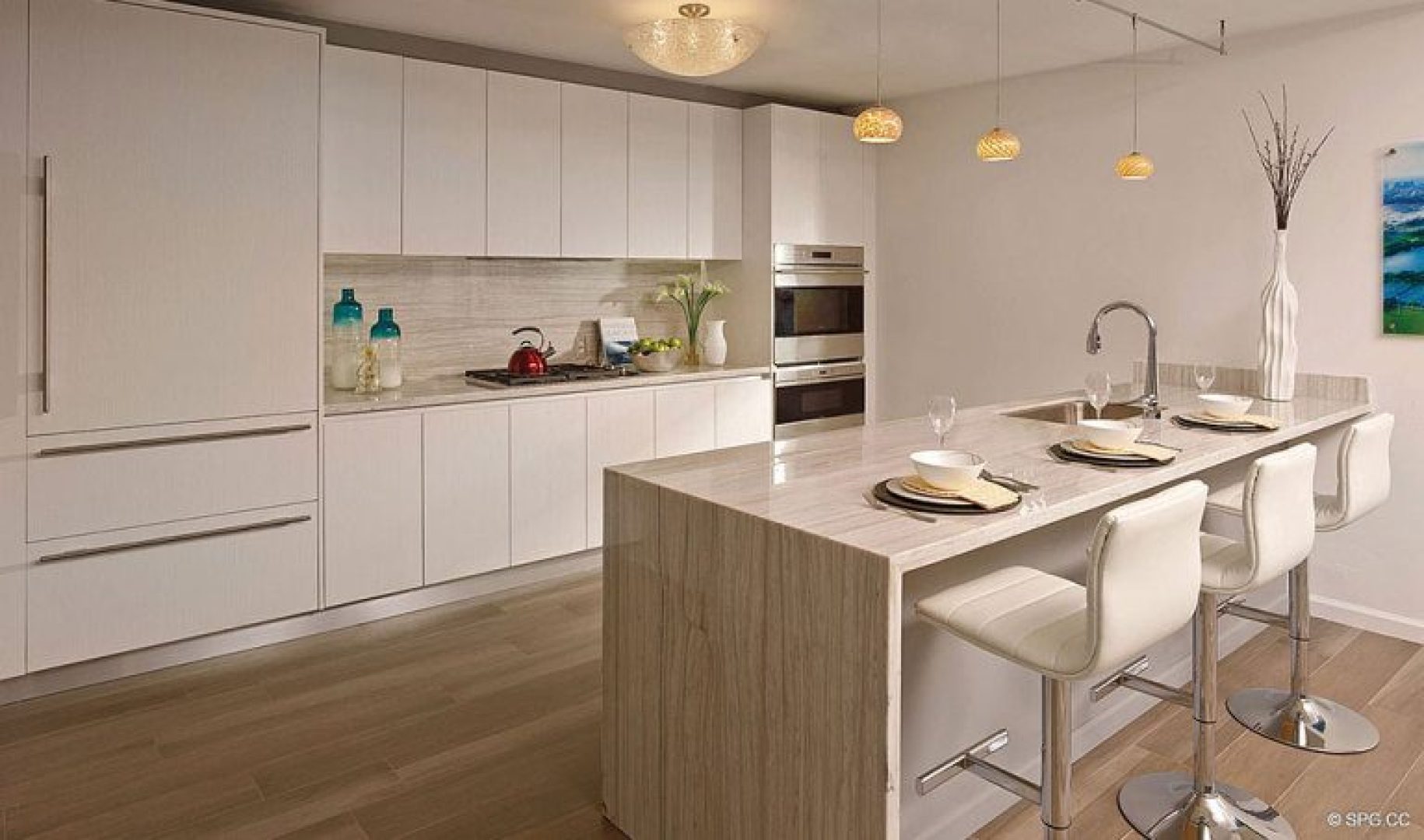 Open Gourmet Kitchen Design inside Riva, Luxury Waterfront Condos in Fort Lauderdale, Florida 33304.