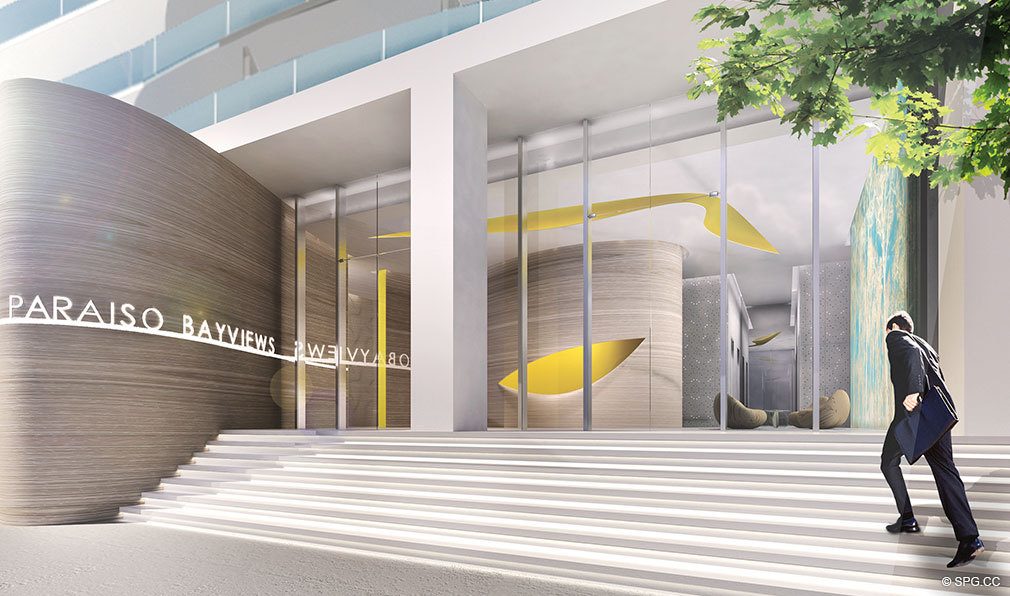 Entrance into Paraiso Bayviews, Luxury Seaside Condos in Miami, Florida 33137