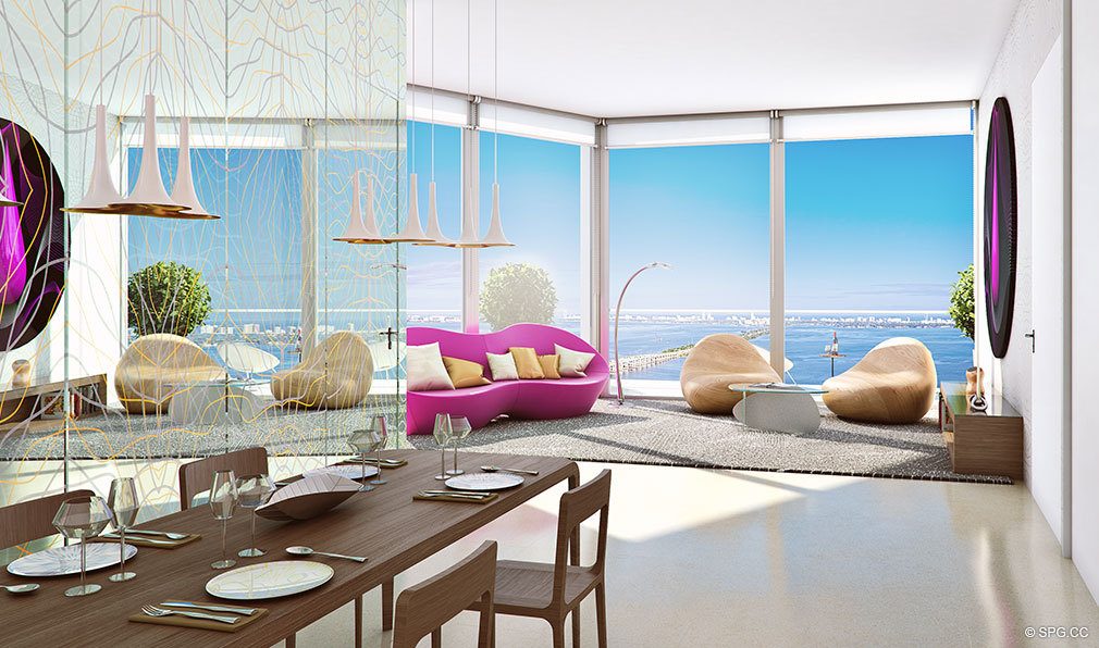 Living Room Design for Paraiso Bayviews, Luxury Seaside Condos in Miami, Florida 33137