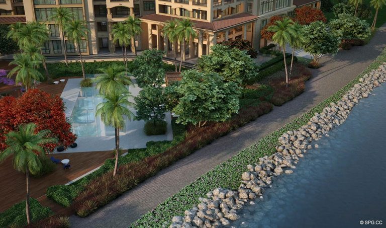 Perfectly manicured Grounds at Palazzo del Sol, Luxury Waterfront Condominiums Located on Fisher Island, Miami Florida 33109