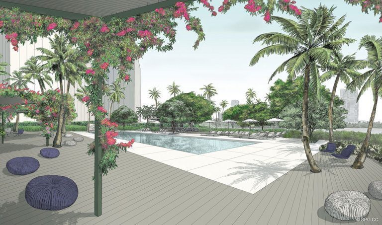 Pool Area Concept Art for Palazzo del Sol, Luxury Waterfront Condominiums Located on Fisher Island, Miami Florida 33109