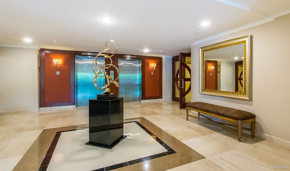 Lobby to Elevators in The Stratford, Luxury Oceanfront Condos in Palm Beach, Florida 33480
