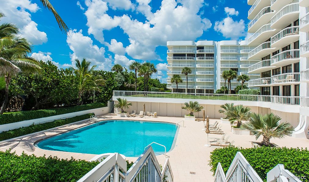 Pool View from Beach at The Stratford, Luxury Oceanfront Condos in Palm Beach, Florida 33480