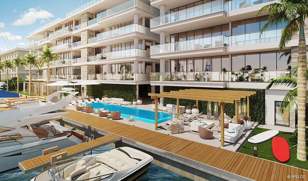 Dock and Pool View at AquaVita Las Olas, Luxury Waterfront Condos in Fort Lauderdale, Florida 33301