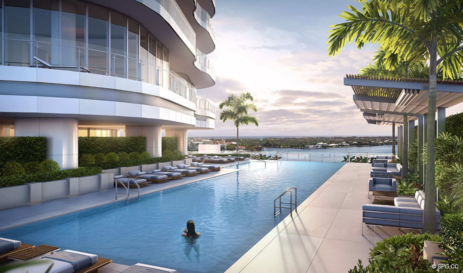 Pool Area at The Bristol, Luxury Waterfront Condos in West Palm Beach, Florida 33401