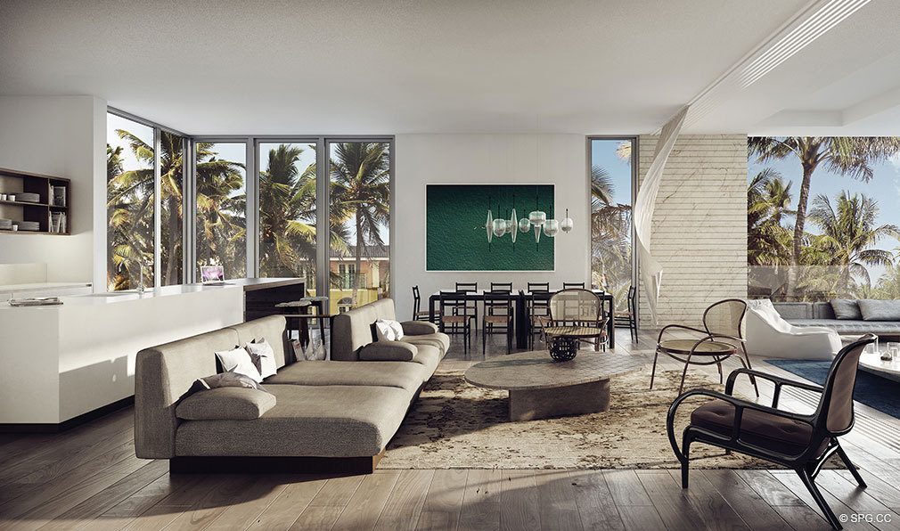 Living Room Rendering for Louver House, Luxury Seaside Condos in Miami Beach, Florida 33139