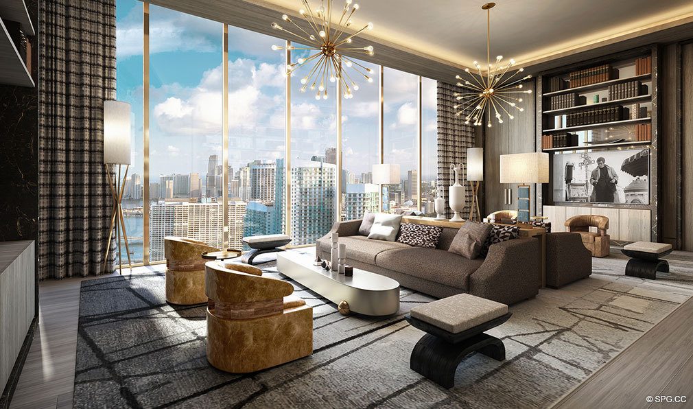 Living Room Design in Elysee, Luxury Waterfront Condos in Miami, Florida 33137