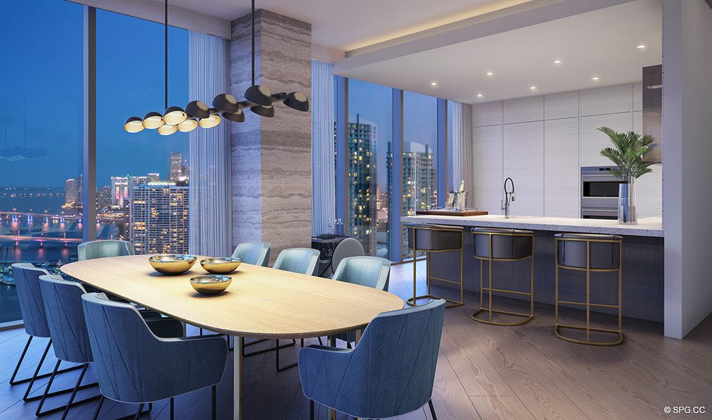 Dining Area and Kitchen in Elysee, Luxury Waterfront Condos in Miami, Florida 33137