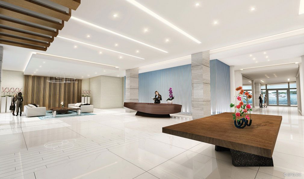 Main Lobby inside AquaBlu, Luxury Waterfront Condos in Fort Lauderdale, Florida 33304