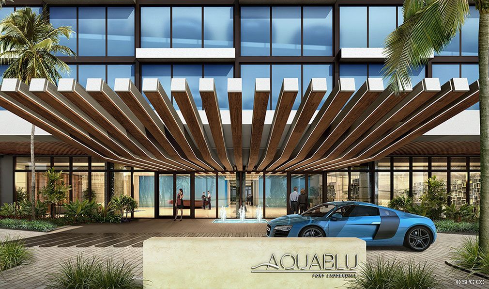 Main Entrance to AquaBlu, Luxury Waterfront Condos in Fort Lauderdale, Florida 33304