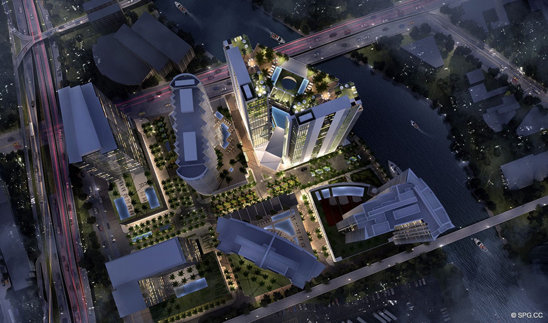Overhead View of One River Point, Luxury Waterfront Condos in Miami, Florida 33130