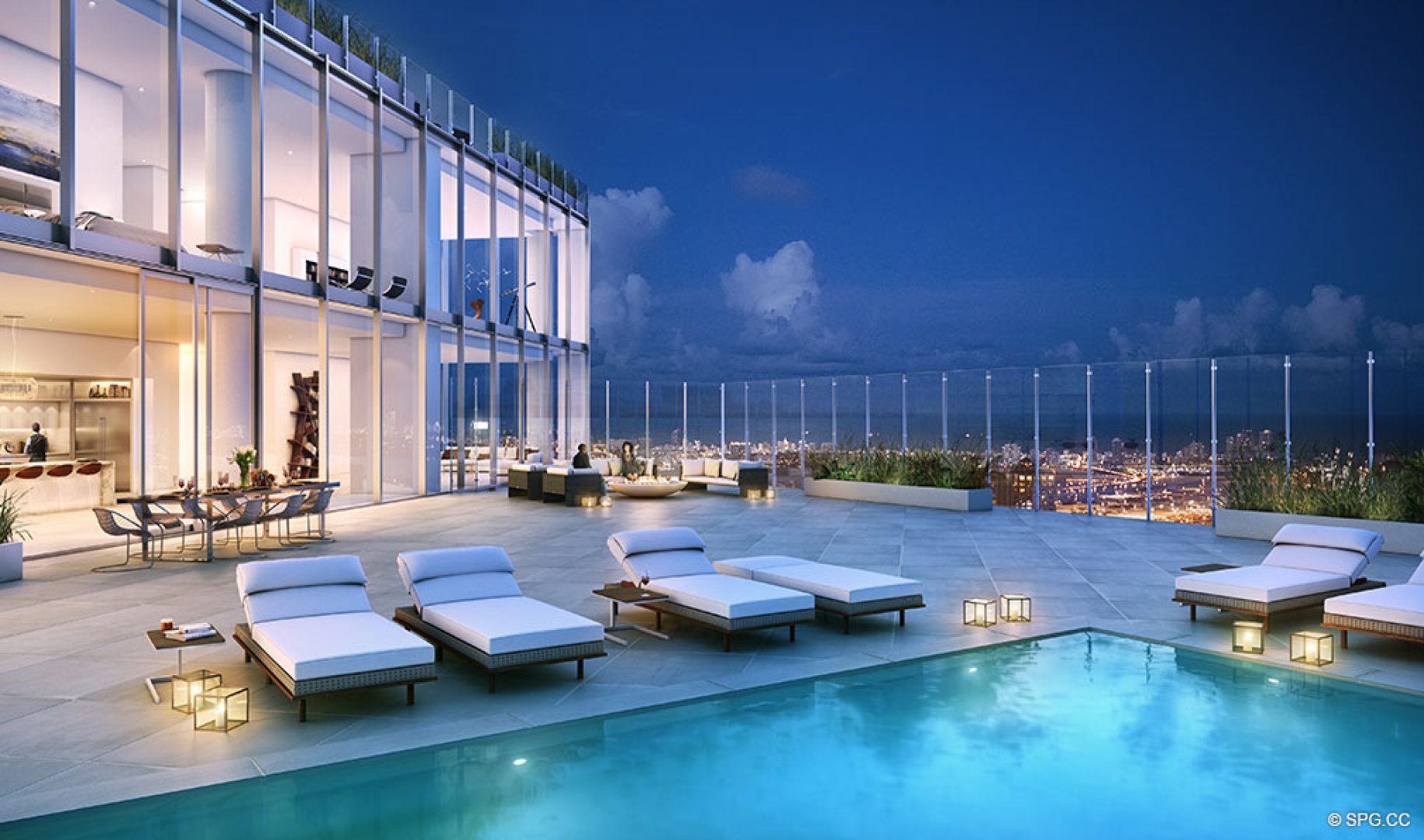 The Sky Terrace Pool Area at One River Point, Luxury Waterfront Condos in Miami, Florida 33130