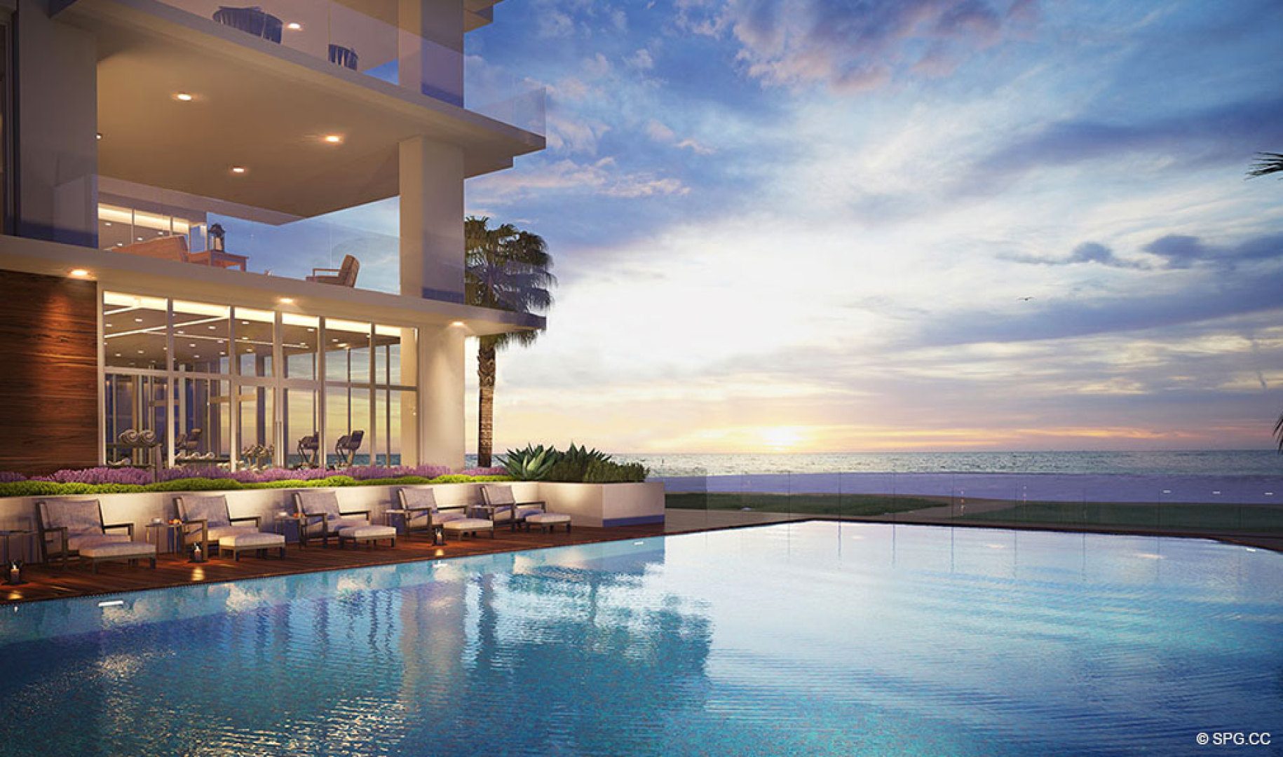 Pool Area Sunrises at 5000 North Ocean, Luxury Oceanfront Condos in Riviera Beach