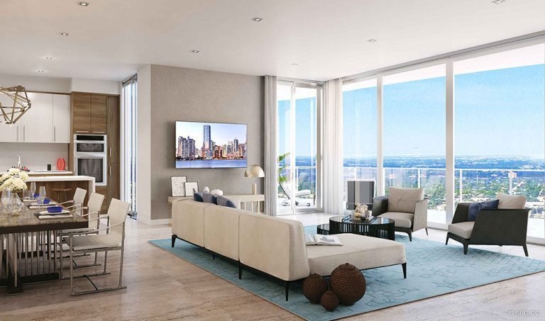 Gorgeous Open Living Spaces in 100 Las Olas, Luxury Condos in Fort Lauderdale, Florida 33301
