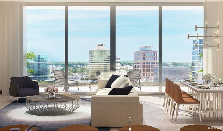 Living Room Design inside 100 Las Olas, Luxury Condos in Fort Lauderdale, Florida 33301