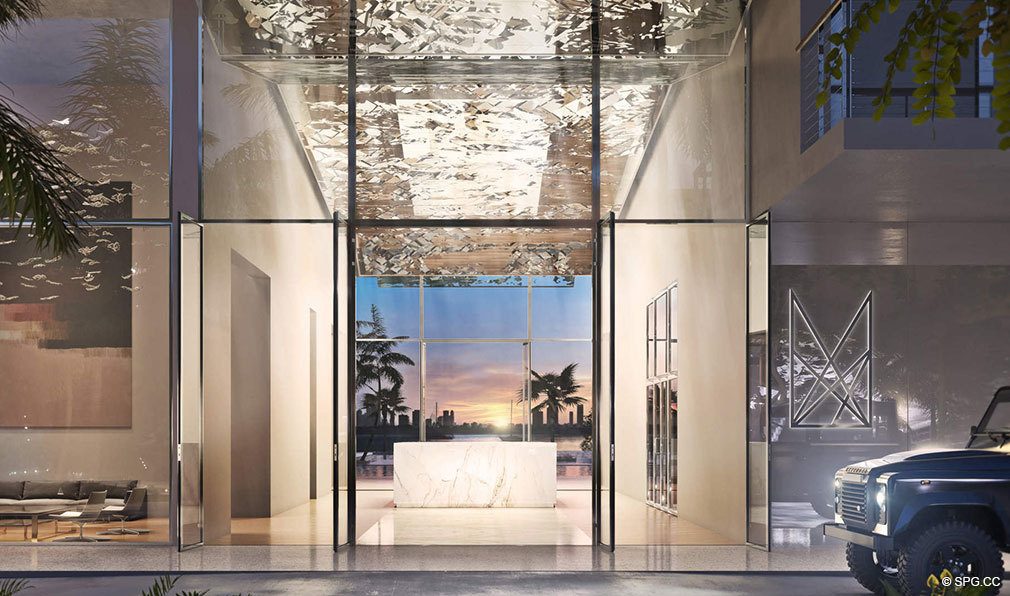 Front Entrance into Monad Terrace, Luxury Waterfront Condos in South Beach, Miami, Florida 33139.
