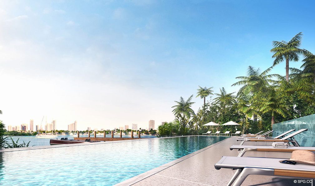 Pool Deck at Monad Terrace, Luxury Waterfront Condos in South Beach, Miami, Florida 33139.
