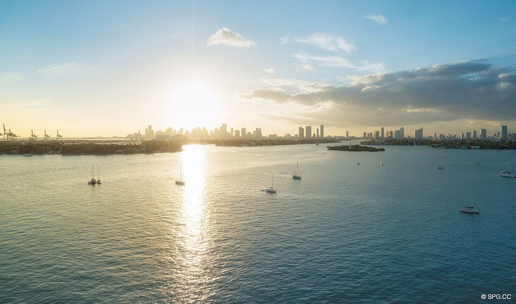 Spectacular Bay Views from Monad Terrace, Luxury Waterfront Condos in South Beach, Miami, Florida 33139.