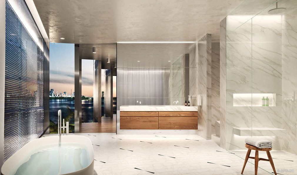 Relaxing Master Bath in Monad Terrace, Luxury Waterfront Condos in South Beach, Miami, Florida 33139.