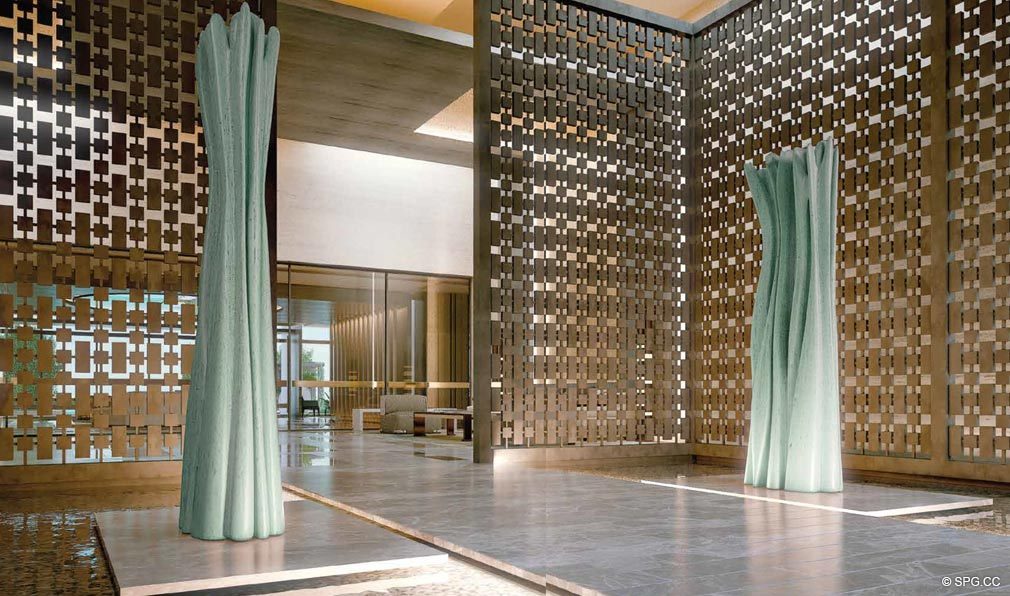 Grand Lobby Entry into the Fendi Chateau Residences, Luxury Oceanfront Condos in Surfside, Miami Beach