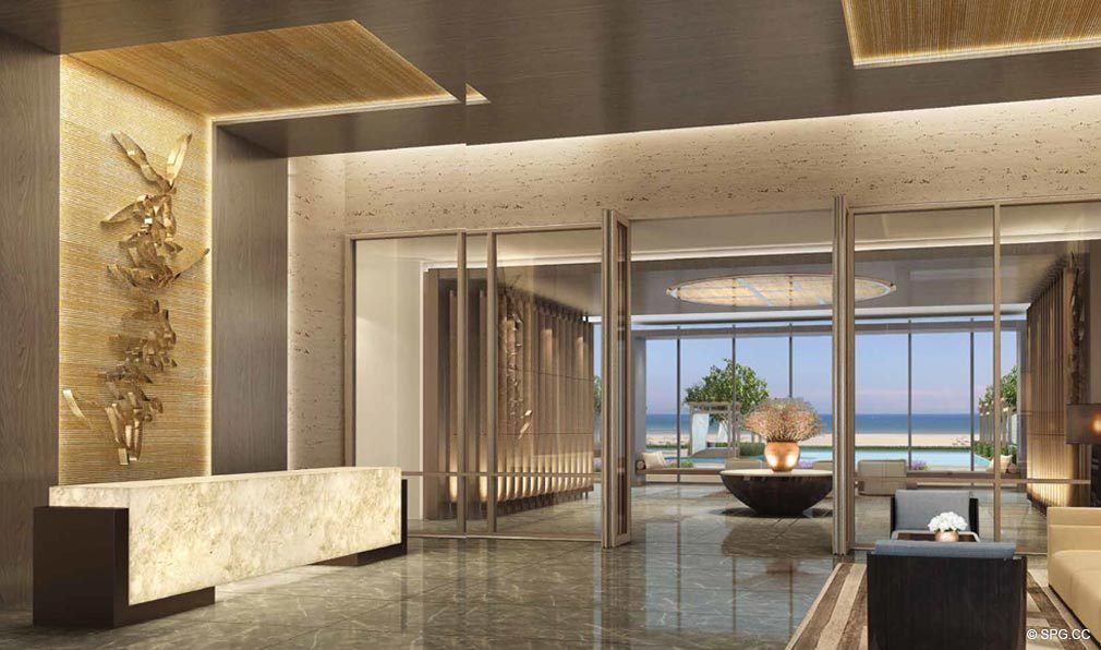 Lobby and Front Desk in Fendi Chateau Residences, Luxury Oceanfront Condos in Surfside, Miami Beach