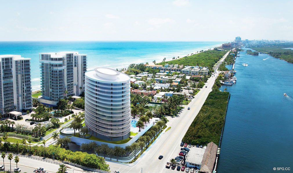 Southern Aeial View of Oceanbleau, Luxury Waterfront Condos in Hollywood Beach, Florida 33019