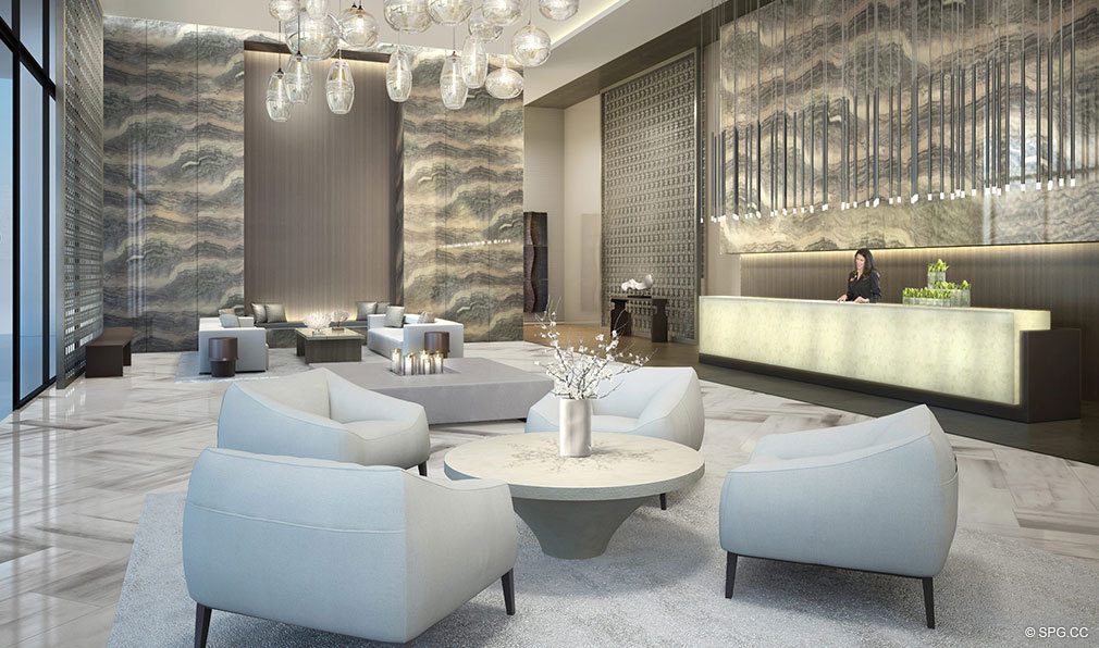 Main Lobby inside Oceanbleau, Luxury Waterfront Condos in Hollywood Beach, Florida 33019
