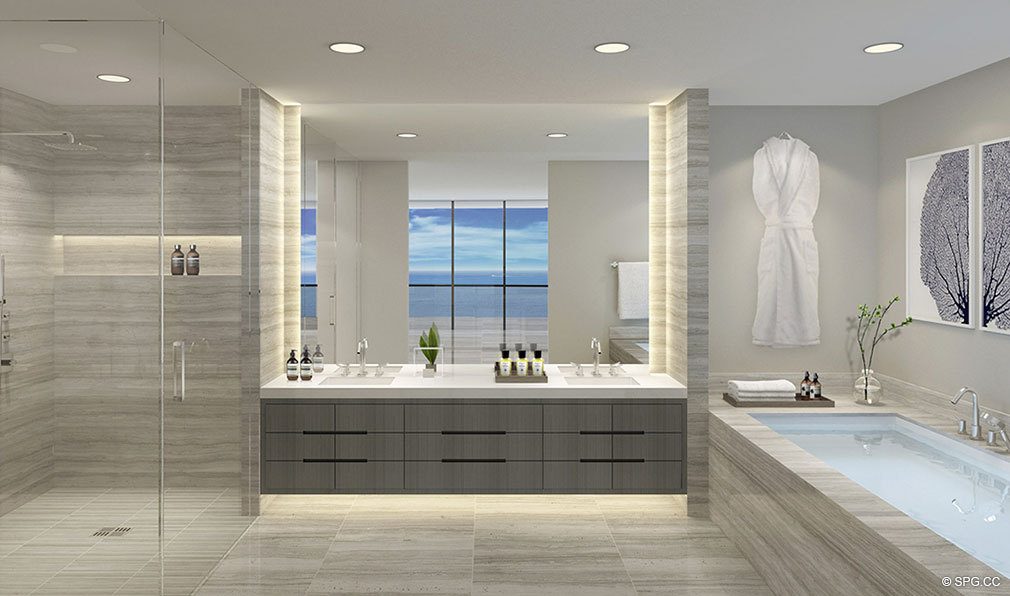 Master Bath Design at Oceanbleau, Luxury Waterfront Condos in Hollywood Beach, Florida 33019