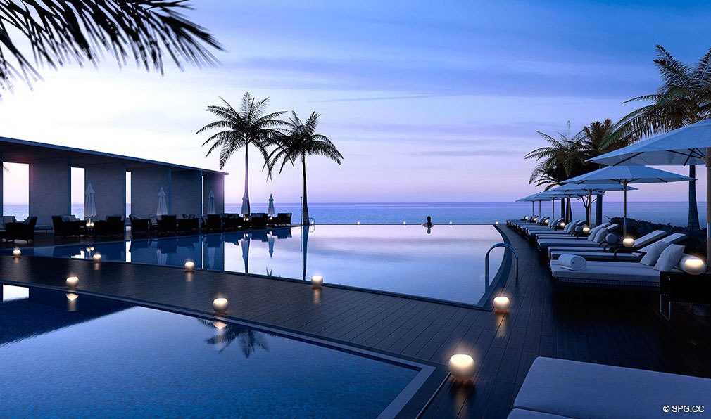 Sunsets by the Pool at Club Residences at Park Grove, Luxury Waterfront Condos in Miami, Florida 33133