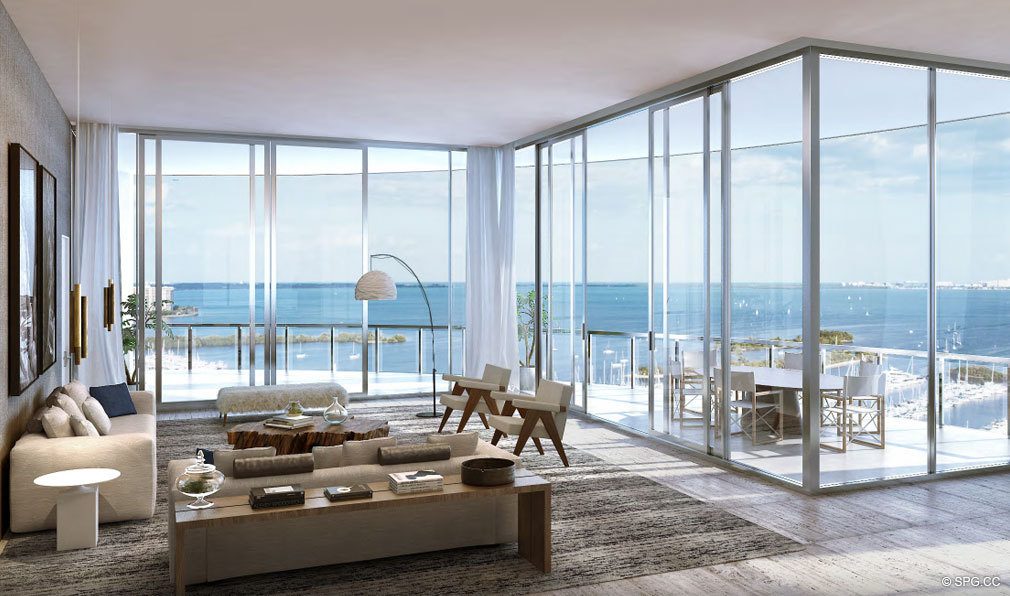 Living Room Design at Park Grove, Luxury Waterfront Condos in Miami, Florida 33133