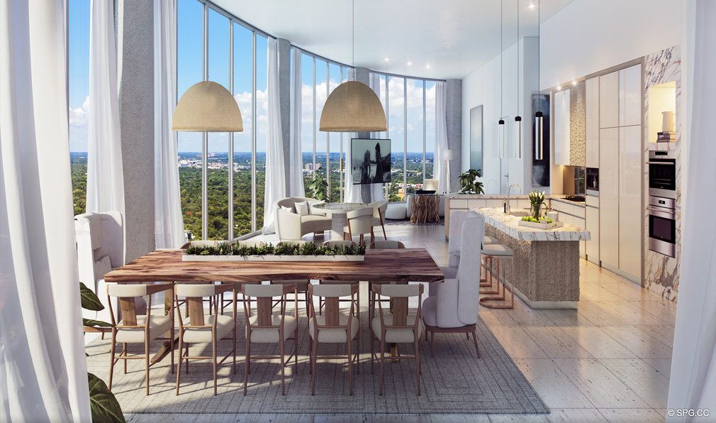 Dining Area and Kitchen at Park Grove, Luxury Waterfront Condos in Miami, Florida 33133