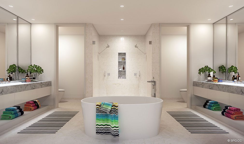 Master Bathrooms at Missoni Baia, Luxury Waterfront Condos in Miami, Florida 33137