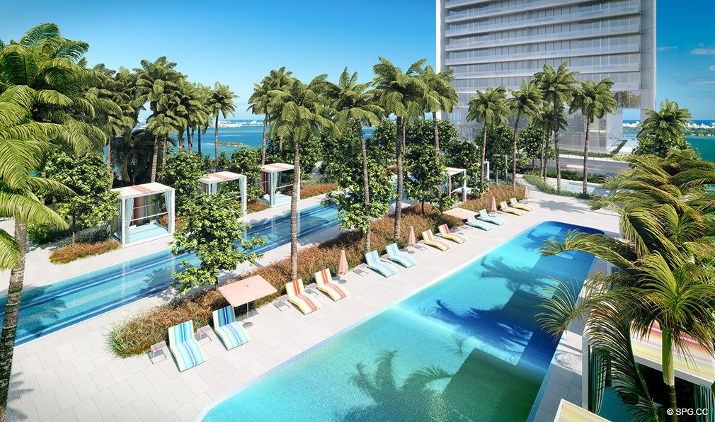 Pool Deck at Missoni Baia, Luxury Waterfront Condos in Miami, Florida 33137