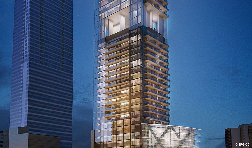 Building Facade of Echo Brickell, Seaside Luxury Condos in Miami, Florida 33131