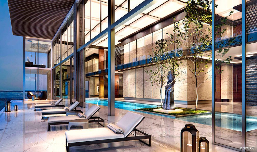 Aerial Pool Deck at Echo Brickell, Seaside Luxury Condos in Miami, Florida 33131