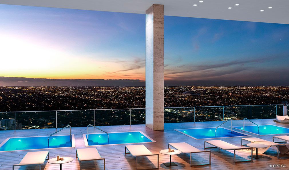 Four Aerial Hot Tubs at Echo Brickell, Seaside Luxury Condos in Miami, Florida 33131