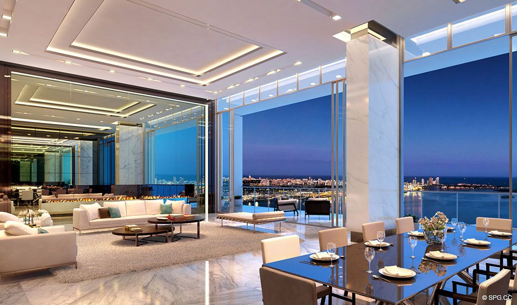 Grand Living Room Designs at Echo Brickell, Seaside Luxury Condos in Miami, Florida 33131