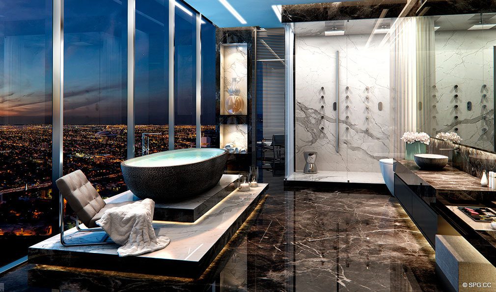 Spectacular Master Baths in Echo Brickell, Seaside Luxury Condos in Miami, Florida 33131