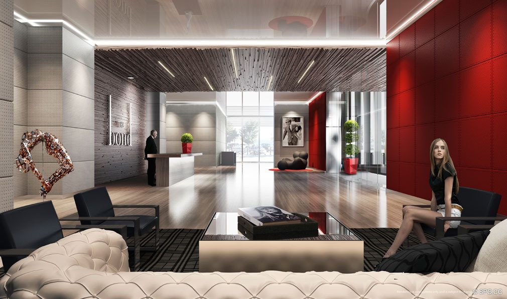 Main Lobby inside Bond on Brickell, Luxury Seaside Condos in Miami, Florida 33131