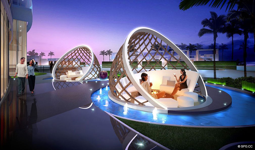 Outdoor Lounge at Paramount Miami Worldcenter, Luxury Seaside Condos in Miami, Florida 33132.