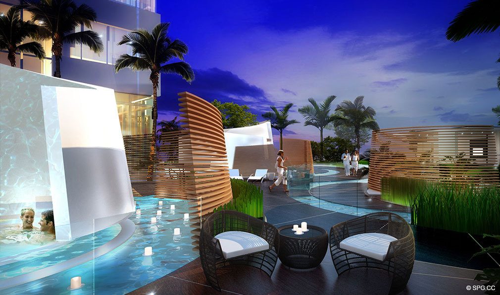 Outdoor Bath Garden at Paramount Miami Worldcenter, Luxury Seaside Condos in Miami, Florida 33132.