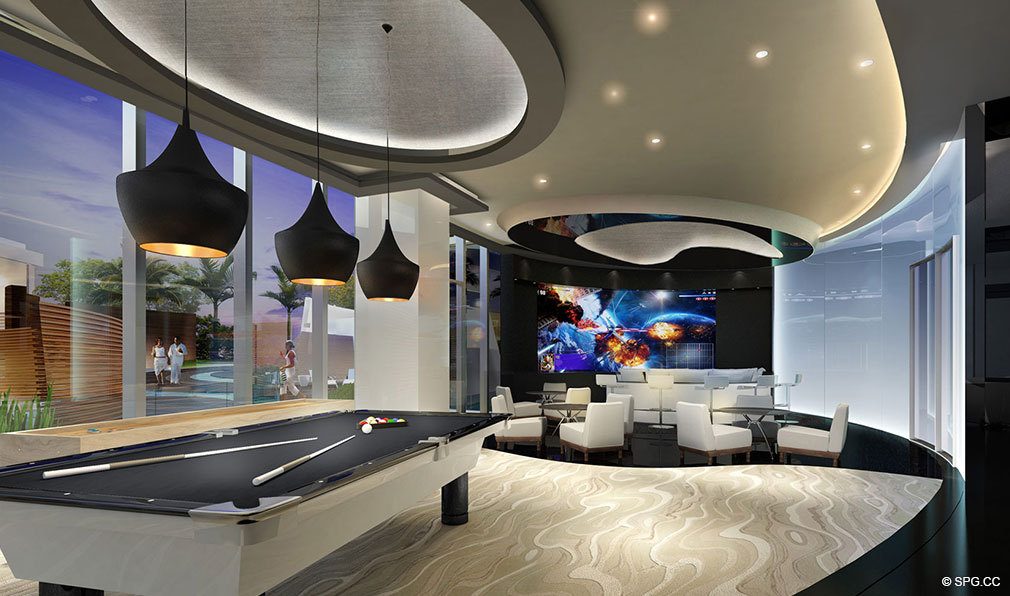 Game Room in Paramount Miami Worldcenter, Luxury Seaside Condos in Miami, Florida 33132.