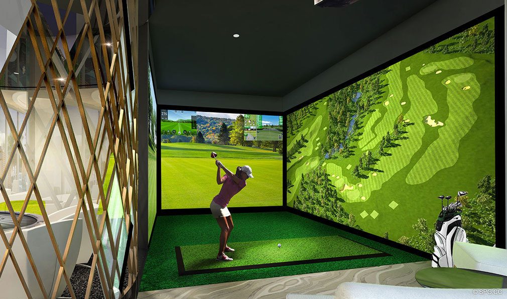 Golf Simulator at Paramount Miami Worldcenter, Luxury Seaside Condos in Miami, Florida 33132.