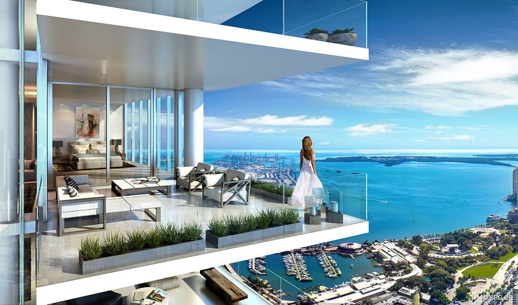 Terrace Views from Paramount Miami Worldcenter, Luxury Seaside Condos in Miami, Florida 33132.