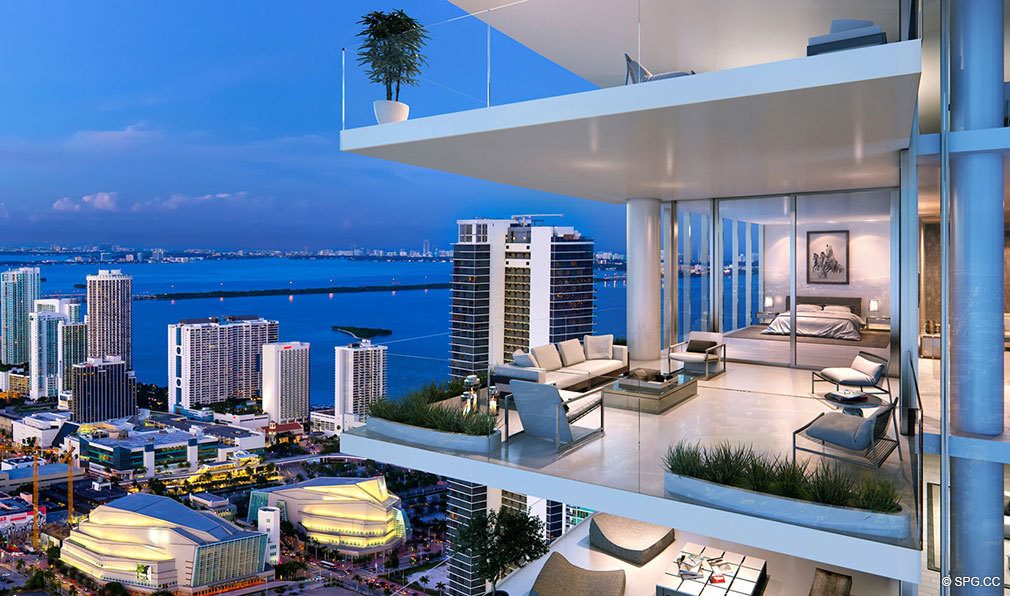Outdoor Living Room at Paramount Miami Worldcenter, Luxury Seaside Condos in Miami, Florida 33132.