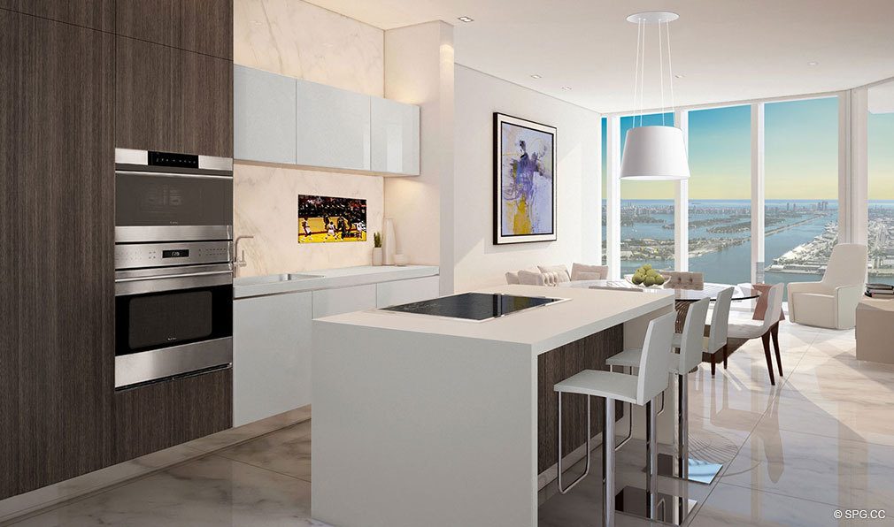 One and Two Bedroom Kitchen inside Paramount Miami Worldcenter, Luxury Seaside Condos in Miami, Florida 33132.
